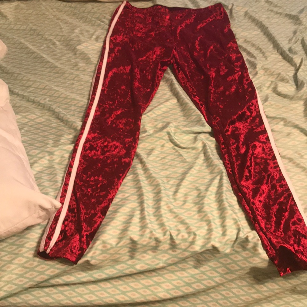 Red velvet leggings
